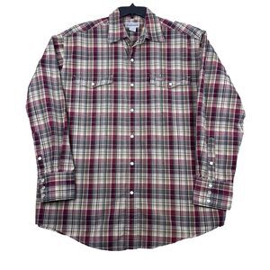 Carhartt Mens L Plaid Shirt Long Sleeve Pearl Snap‎ Button Up Western Workwear